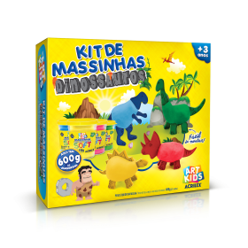 KIT MASSINHA DE MODELAR ACRILEX 600G FAMILIA DINOSSAURO COM 25 PECAS +3 ANOS REF 40048