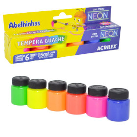 TINTA GUACHE ACRILEX KIT COM 06 CORES 15ML CADA NEON REF 01006