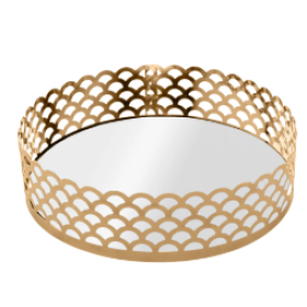 BANDEJA REDONDA METAL COM ESPELHO ARLES DOURADA 18,5X5CM LYOR
