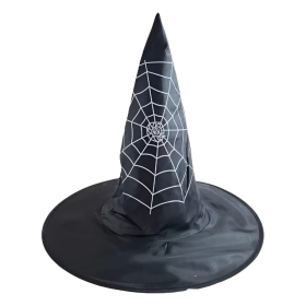 CHAPÉU DE BRUXA PRETO ESTAMPADO COM TEIA DE ARANHA HALLOWEEN