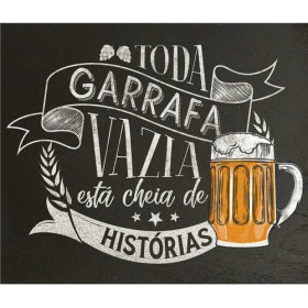 PLACA DECORATIVA MDF MINIMALISTA "TODA GARRAFA VAZIA ESTÁ CHEIA DE HISTÓRIAS LITOARTE