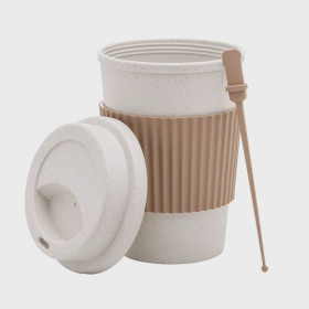 COPO BAMBU 450ML CAFE COM TAMPA E MEXEDOR LYOR REF.2687