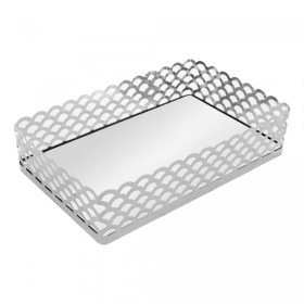 BANDEJA METAL COM ESPELHO ARLES PRATEADA LYOR REF.220773