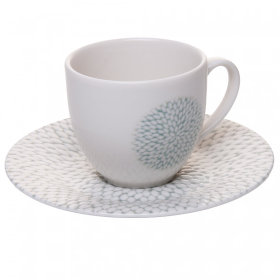 XÍCARA DE PORCELANA PARA CHÁ ZAMBRA BRANCA/AZUL COM PIRES BRANCA/AZUL REF 18336 LYOR