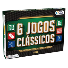 JOGO KIT COM 6 JOGOS CLASSICOS DAMA LUDO XADREZ TRILHA DOMINO FORCA +6 ANOS REF 2759 PAIS E FILHOS