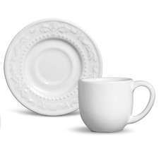 XÍCARA CAFÉ COM PIRES CERÂMICA BRANCA ACANTHUS PORTO BRASIL XÍCARA CAFÉ COM PIRES CERÂMICA BRANCA ACANTHUS PORTO BRASIL